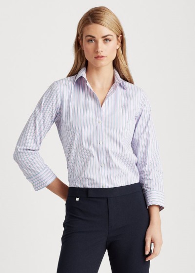 Women's Ralph Lauren Easy Care Striped Cotton Shirts | 528069YFX